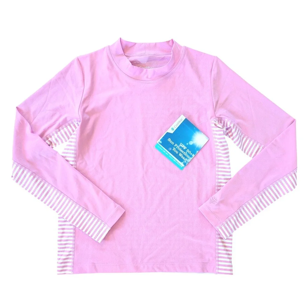 Coolibar Sandshark Youth L Pink Long Sleeve UPF 50 Sun Protection Surf Shirt NEW